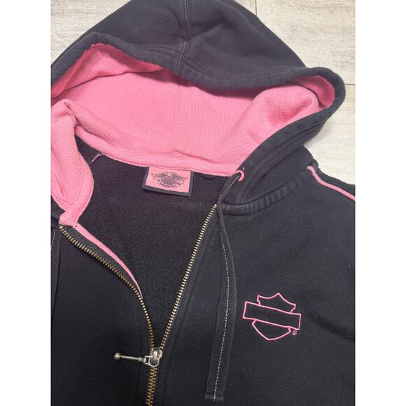 Women's Harley Davidson Black Pink Light Weight Jacket Stitched XL Extra Large - Picture 4 of 6